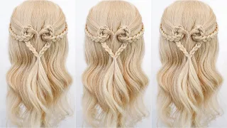 Braided Heart Hairstyle Half Up Half Down Hairstyle - Simple & Easy Hairstyle for Medium & Long Hair