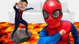 The Floor is LAVA with SPIDERMAN! Funny Game with Caleb and Mommy!