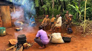 Cooking African Village food for lunch/Ebitooke and whole goat meat/African Village life