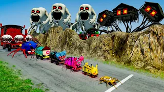 ALL MONSTERS Big & Small Cars vs Downhill Madness with TRIPLE CURSED THOMAS & HOUSE – BeamNG.Drive