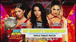 WWE NXT New Year's Evil 2022 Mandy Rose vs Cora Jade vs Raquel Gonzalzez Official Match Card
