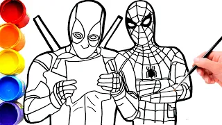 🔴🔴 How to draw easy Deadpool & spider man - MARVEL