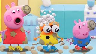 Peppa Pig English Episodes | Muddy Puddle Jump with Peppa | Play-Doh Show Stop Motion @Play-Doh