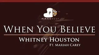 Whitney Houston Ft. Mariah Carey - When You Believe - HIGHER Key (Piano Karaoke / Sing Along)