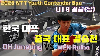 한국 대표 오준성 vs 중국 대표 U19 결승전 WTT Spa 2023 OH Junsung vs WEN Ruibo