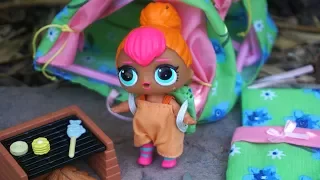 LOL SURPRISE DOLL Cutie Runs Away And Camps, BARBIE Goes Crazy When She Finds Out!