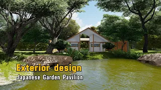 3D house animation exterior design japanese garden pavilion