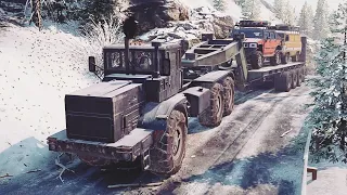 SnowRunner Mods | K-700 6x6 Kirovets transporting Hummer H2 & KHAN Lo4F on ice.