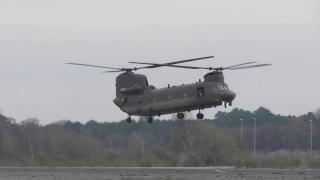 Epic 3  RAF Chinook helicopters & 2 Pumas depart together  Exercise joint warrior Woodbridg