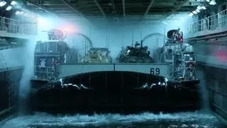 Navy LCAC Hovercrafts Docking on USS Kearsarge