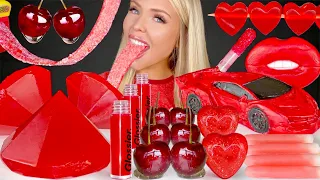 ASMR RED FOOD, LAMBORGHINI EDIBLE CAR, CANDIED CHERRIES, HEART JELLY MUKBANG 먹방