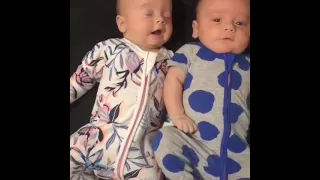 Cute twin babies sneezing