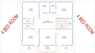 HOUSE PLAN DESIGN | EP 264 | 1400 SQUARE FEET 4 BEDROOMS / BHK HOUSE PLAN | LAYOUT PLAN