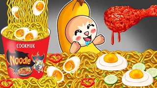 Banana Cat Mukbang Noodles | Convenience Store Food Mukbang | Cartoon Animation