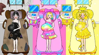 [🐾paper diy🐾] Rich vs Poor vs Giga Rich Pregnant Makeup and Dress Up | Rapunzel Compilation 놀이 종이