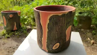 How to make a flower pot with a wooden motif