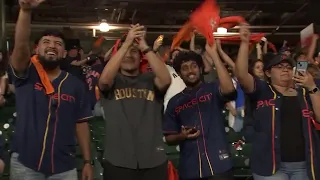 Fan at Astros watch party react to Jose Altuve's 3-run home run