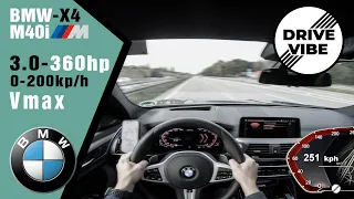 [4k] BMW X4 M40i (2020) - 360hp - POV - 0-100kph 100-200kph - Autobahn - Vmax - TopSpeed