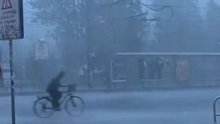 Unstoppable wind like hurricane and heavy rain hit Berlin, Germany