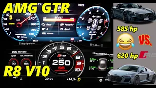 Finance and Speed Clash: Mercedes-AMG GT Pro (585 HP) vs Audi R8 V10 Plus (620 HP) Drag Race" #ads