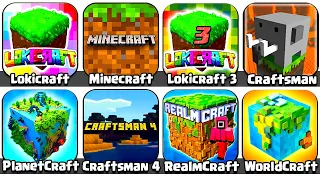 Minecraft PE, Craftsman, Lokicraft, PlanetCraft, RealmCraft, Lokicraft 3, Craftsman 4, WorldCraft