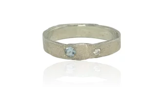 Rustic Wedding Band with Bezel set White Sapphire and Blue Topaz LS382