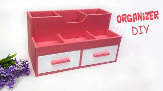 Cardboard crafts // How to make a desktop organizer for storing office supplies