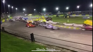 BriSCA F2 Stockcars Crash - 931 Rebbeca Smith Goes Flying - Skegness Friday 15 April Grand National