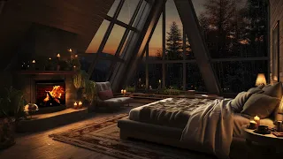 Cozy Room Ambience | Enjoy The Rainy Day With Fireplace Burning In Forest Room for Sleeping