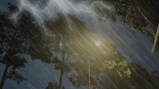 Tropical Storm - Heavy Rain with Strong Thunder at Night - Thunder Rain Sounds for Relax, Sleep ASMR