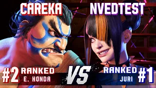 SF6 ▰ CAREKA (#2 Ranked E.Honda) vs NVEDTEST (#1 Ranked Juri) ▰ High Level Gameplay