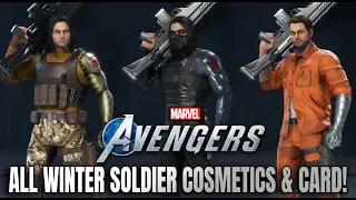 Marvel's Avengers - All Winter Soldier Cosmetics & Challenge Card! Outfits, Emotes, Takedowns & More