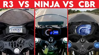 Yamaha R3 VS CBR 250RR VS NINJA 400 | 0 TO 200 | TOPSPEED !!!