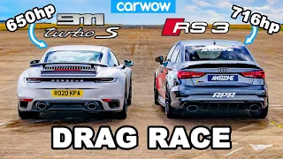 Porsche 911 Turbo S vs 716hp Audi RS3: DRAG RACE