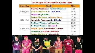 T10 League 2019 Schedule & Time Table