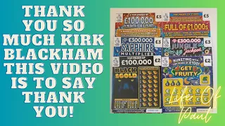 £20 of scratch cards. A mix of £5, £3, £2 and £1 scratch cards for Kirk Blackham.