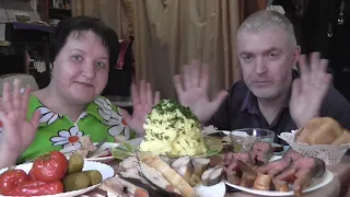 MUKBANG RUSSIA|MASHED POTATOES|SMOKED SCOMBER|ПЮРЕШКА|КОПЧЕНЫЕ:СКУМБРИЯ,ГОРБУША и КАМБАЛА| 먹방|