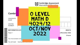 O Level Math D Paper 1 4024/12 Oct/Nov 2022