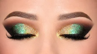 GREEN & GOLD Glitter Smokey Eye makeup Tutorial