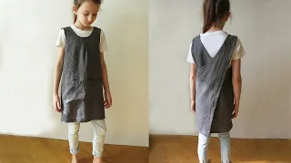 Kids Cross back apron, Japanese pinafore. Crossback Sewing tutorial. TOTOshopUA, GRACE kids 3-6 y.o