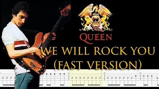 Queen - We Will Rock You (Fast) (Bass Line + Tabs + Notation) By John Deacon