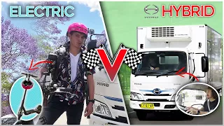 HYBRID HINO vs. ELECTRIC SCOOTER ECO-RACE THROUGH CITY