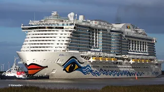 AIDAcosma | worlds most spectacular conveyance of a giant cruise ship over a small river | 4K-Video