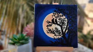 Full Moon Painting || Acrylic Painting for Beginners || STEP by STEP || Full moon abstract painting