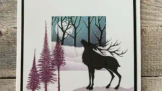 Winter scene using a gel plate, an easy moon technique and Lavinia stamps video #5