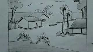how to draw a village scenery landscape for beginners 🥰