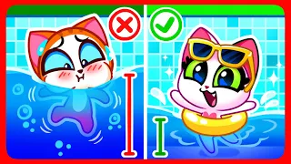 Safety Rules in the Pool💦 Funny Kid's Carrton with Cats 🌟 Purr-Purr Stories