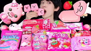 ASMR ICE CREAM PINK FOOD PARTY DESSERTS JELLY CANDY PORORO MUKBANG EATING SOUNDS Convenience store