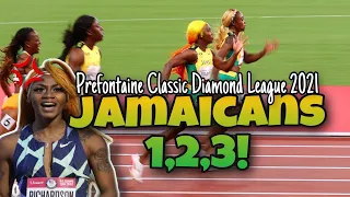 women's 100m Eugene diamond league 2021! Jamaica clean sweep!