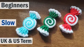 Easy Christmas Decoration: How to Crochet Peppermint Candy * How to do swirly candy in 2 colours
